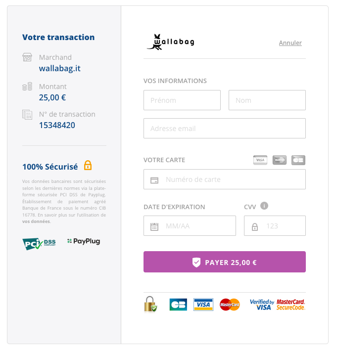 Page de paiement Payplug